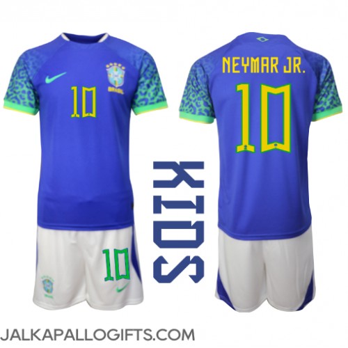 Brasilia Neymar Jr #10 Vieras Peliasu Lasten MM-kisat 2022 Lyhythihainen (+ Lyhyet housut)